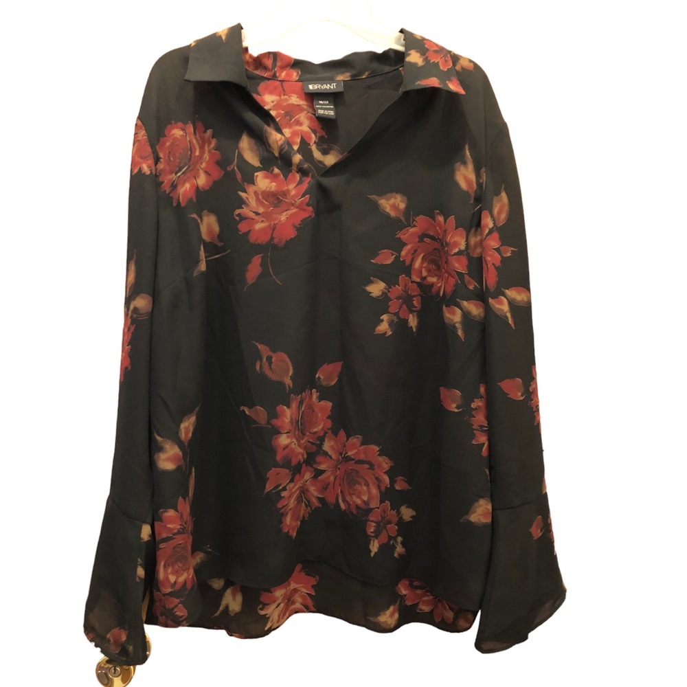 Lane Bryant plus size womens black floral blouse size 18/20
